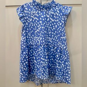Blue and White Ruffle Sleeve Blouse-Small